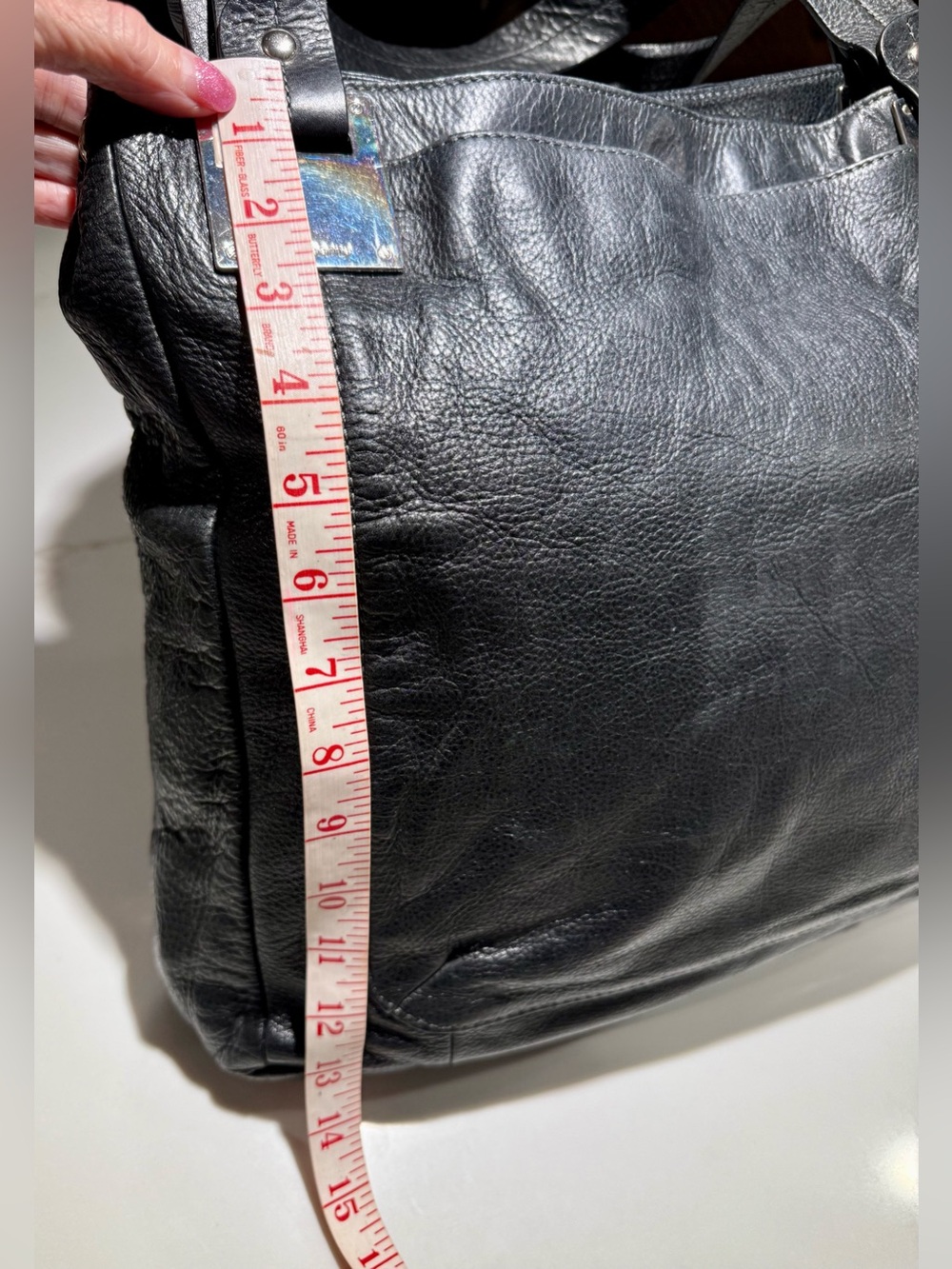 LIZ CLAIBORNE Large Pebbled Leather Tote, Black